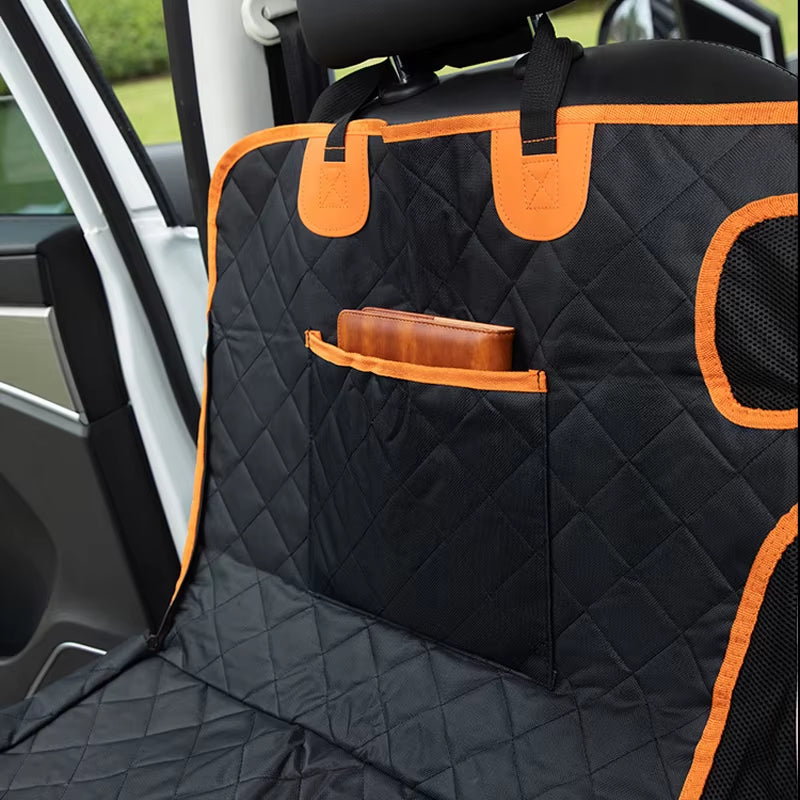 Dog Car Seat Cover Waterproof Pet Cat Carriers Travel Mat Hammock with Visual Mesh Window and Side Zipper Car Seat & Door Protec