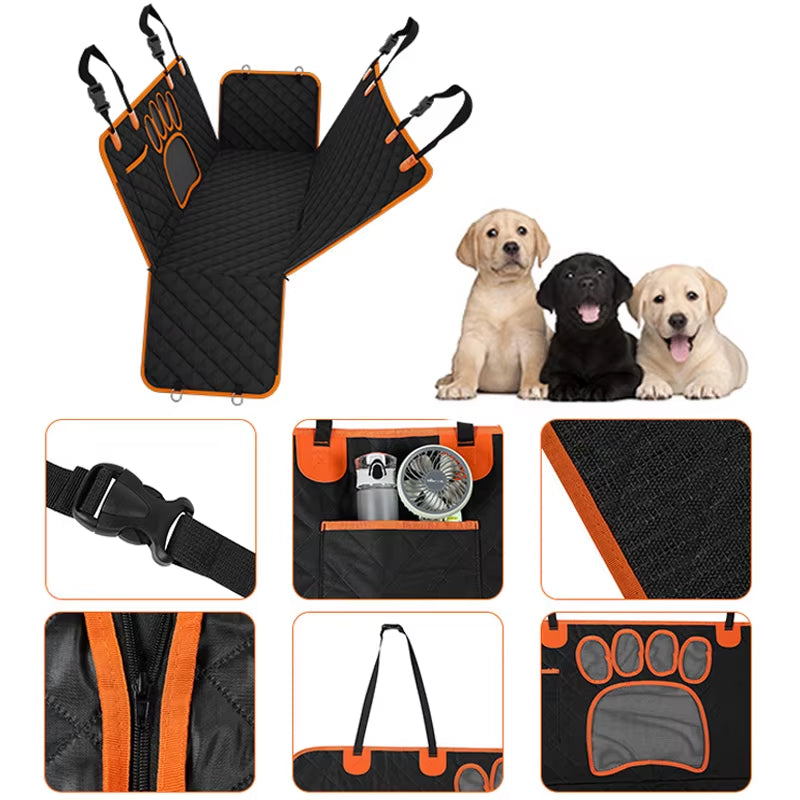 Dog Car Seat Cover Waterproof Pet Cat Carriers Travel Mat Hammock with Visual Mesh Window and Side Zipper Car Seat & Door Protec