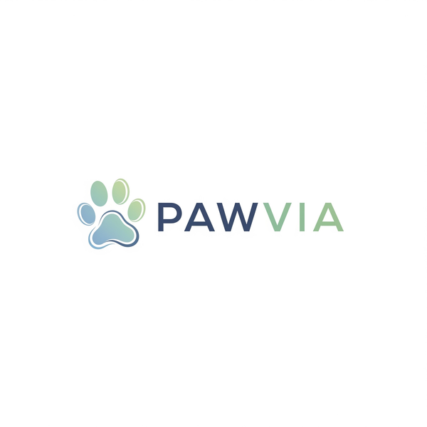 PAWVIA logo with a paw print design on a white background